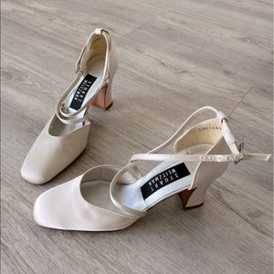 Stuart weitzman white satin vintage pointed heels